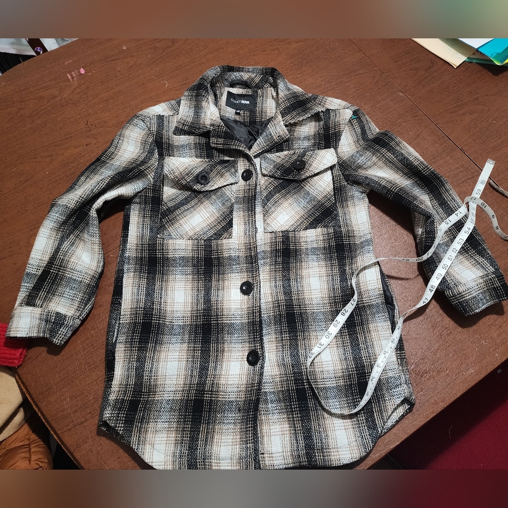 Fashion Nova Black and Cream Checkered Button Down Shirt - Picture 6 of 7